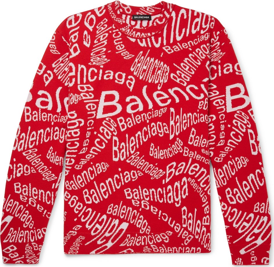 Balenciaga Logo-Intarsia Virgin Wool-Blend Sweater