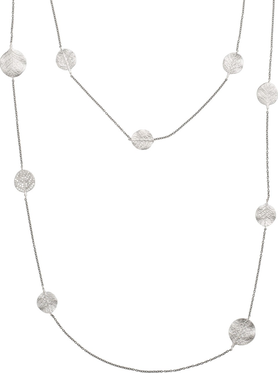 Michael Aram Botanical Leaf Long Diamond Station Rhodium Necklace, 36"L