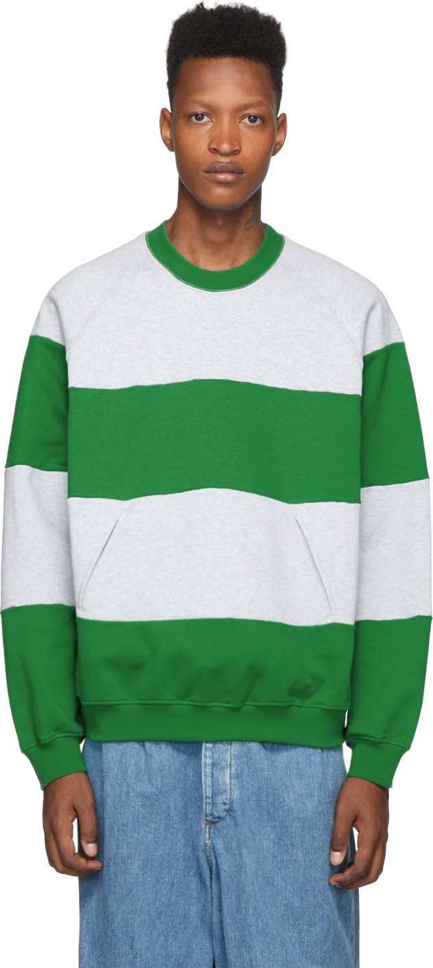 Sunnei Grey & Green Striped Band Sweatshirt