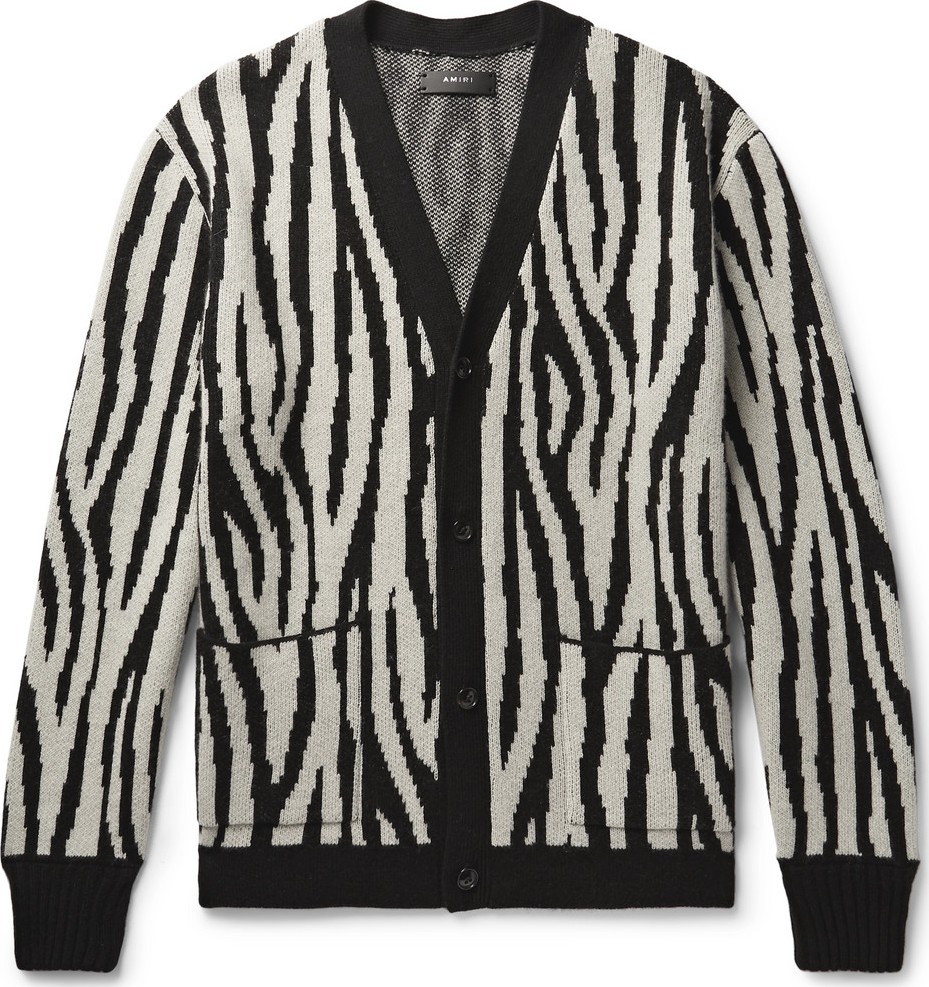 Amiri Zebra-Jacquard Cashmere and Wool-Blend Cardigan
