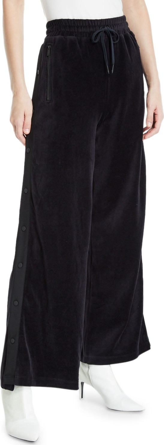 ALALA Liya Wide-Leg Velour Snap-Up Track Pants