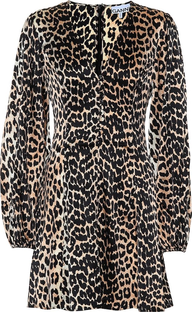 Ganni Leopard-printed silk minidress