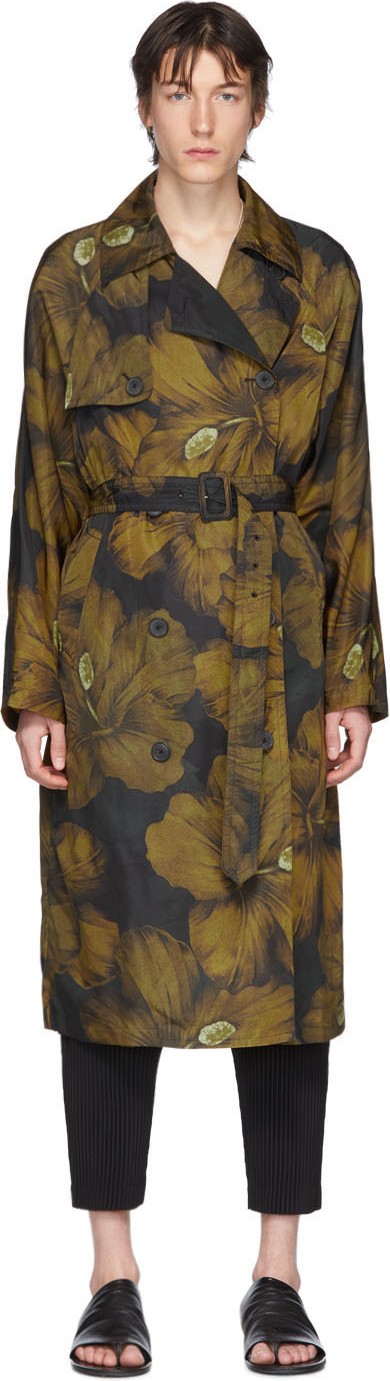 Dries Van Noten Black & Yellow Rennie Floral Trench Coat