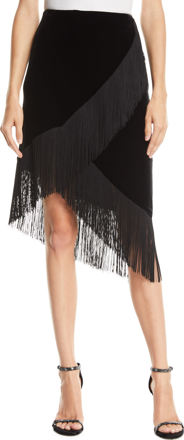 Nanette Lepore Jordan Fringed Stretch Velvet Skirt