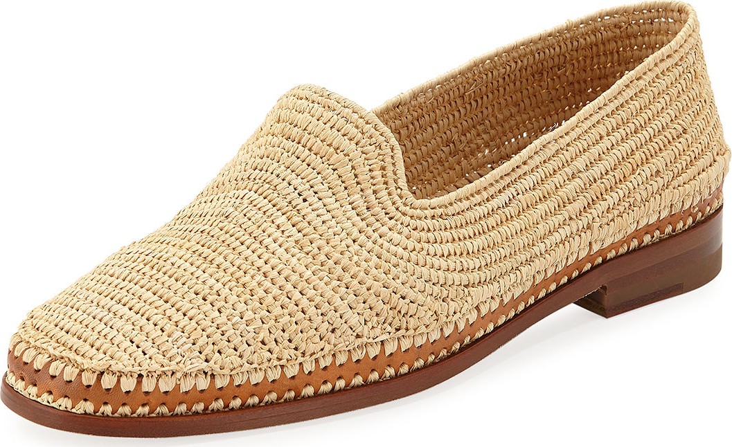 Manolo Blahnik Amira Woven Raffia Slip-On Loafers