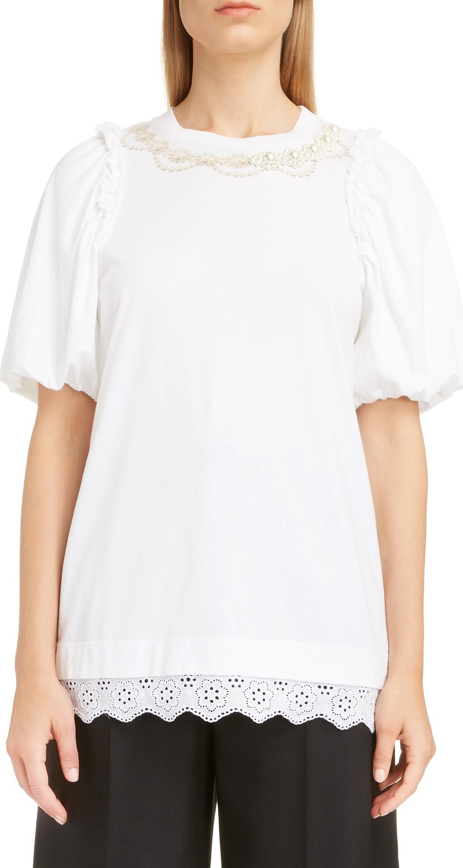 Simone Rocha Imitation Pearl Embellished Print Tee