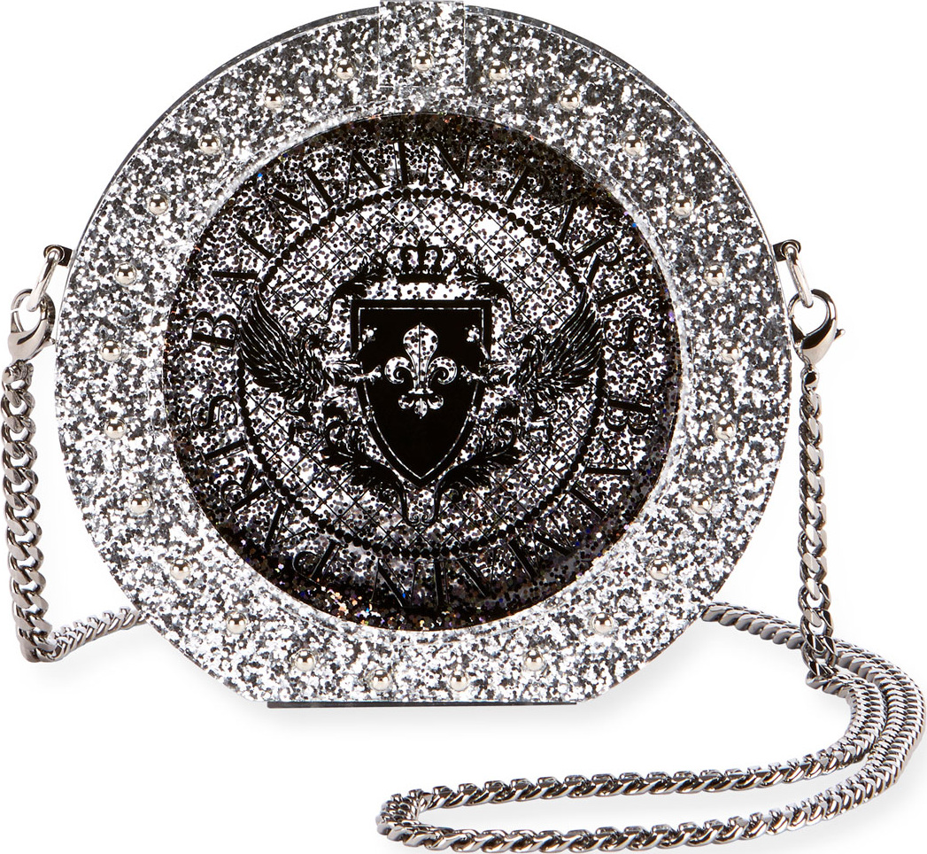 Balmain Disco Plexiglass Round Minaudiere Bag