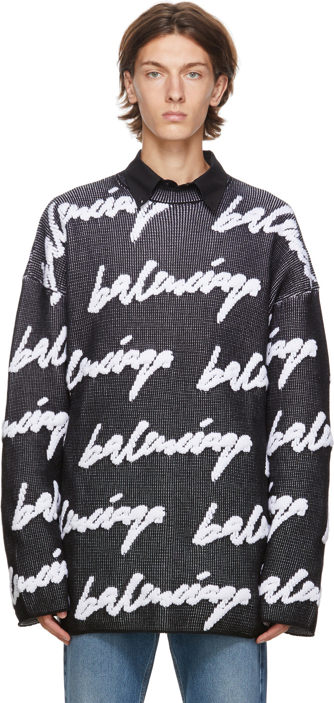 Balenciaga - Black & White 3D Scribble Logo Turtleneck