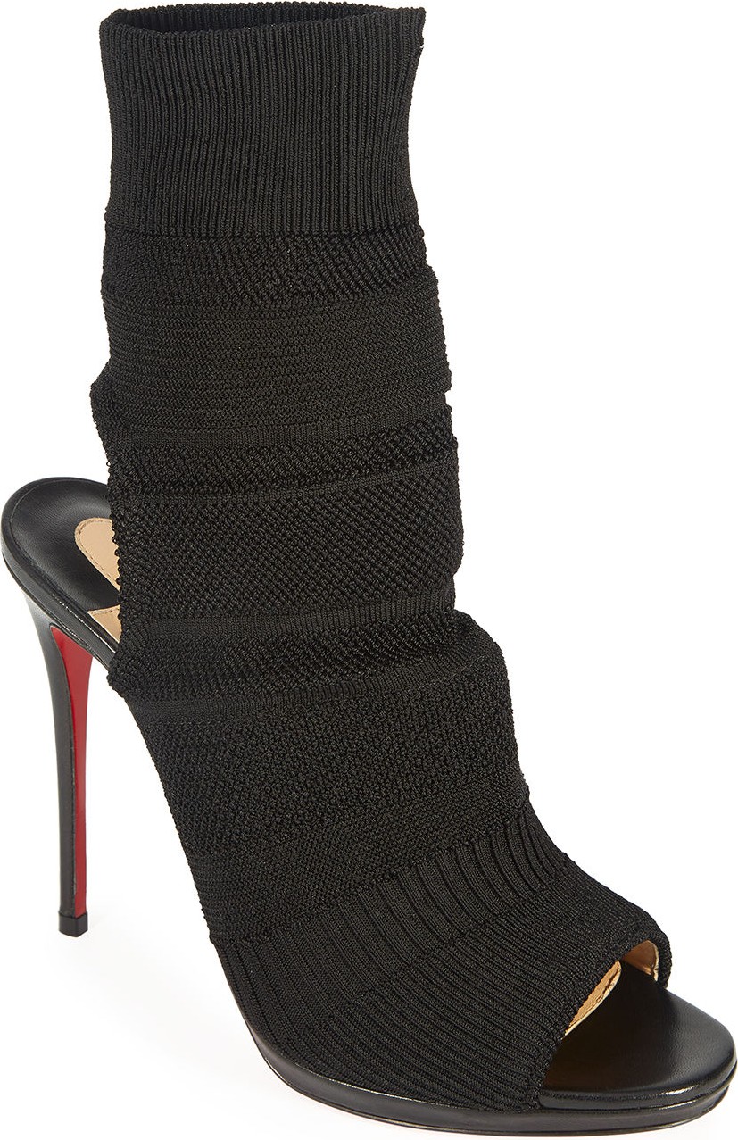 Christian Louboutin Cheminene Stretch-Knit Open-Toe Red Sole Bootie