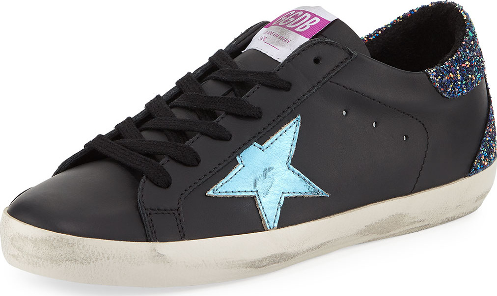 Golden Goose Deluxe Brand Superstar Leather Platform Low-Top Sneakers with Glitter Back