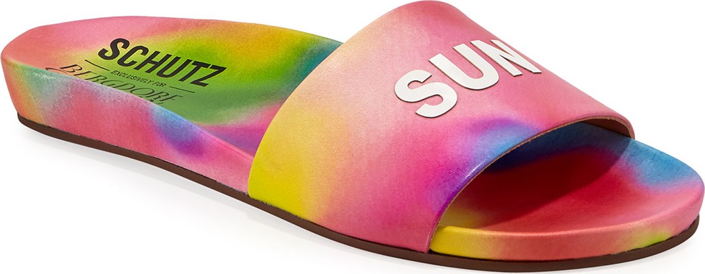 Schutz Sunkissed Leather Pool Slide Sandals