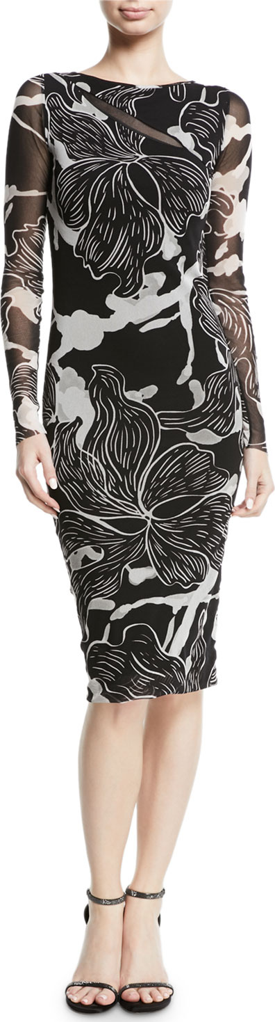 Fuzzi Floral-Print Long-Sleeve Sheath Dress