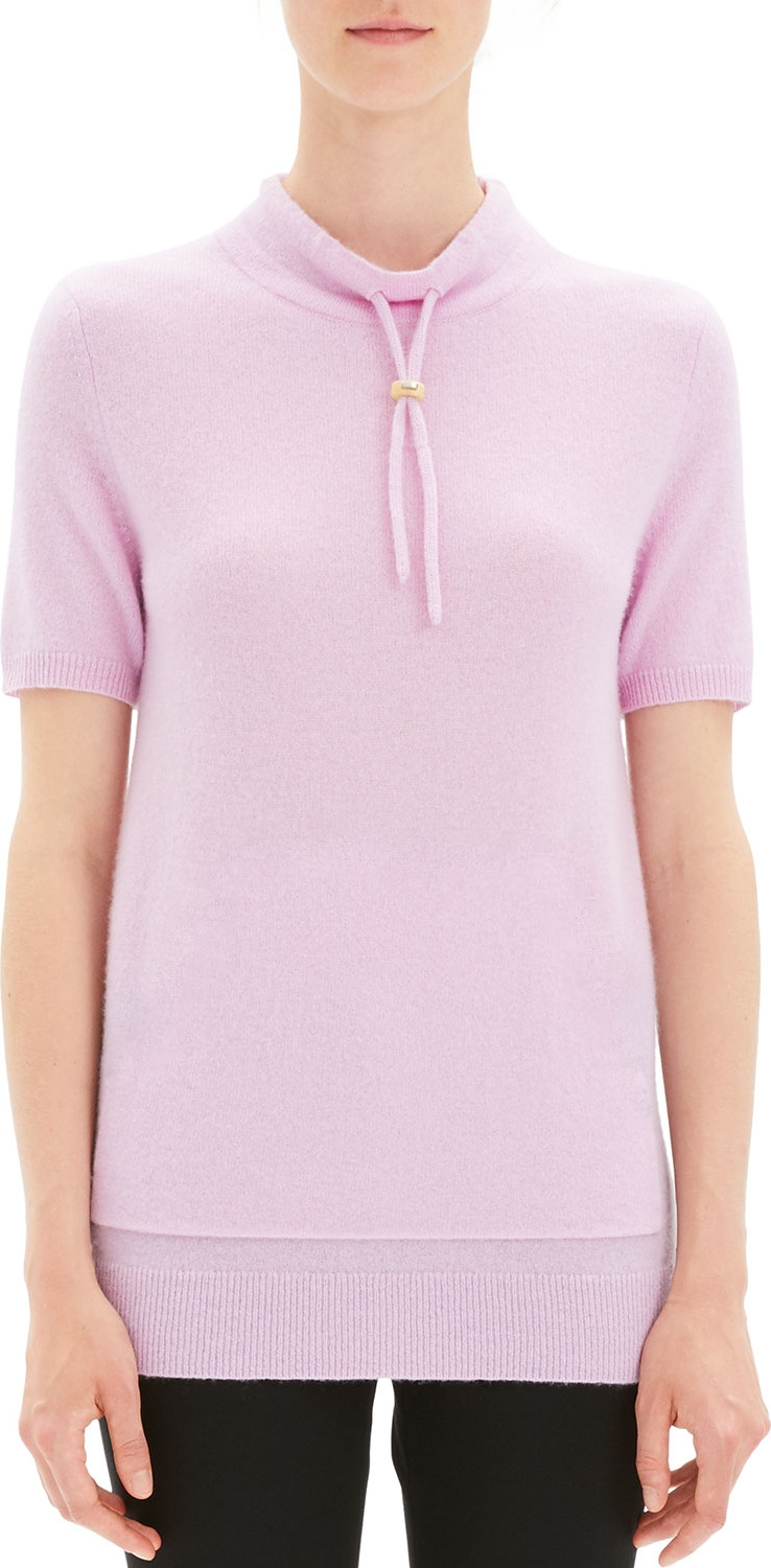 Theory Drawstring Mock-Neck Cashmere Tee