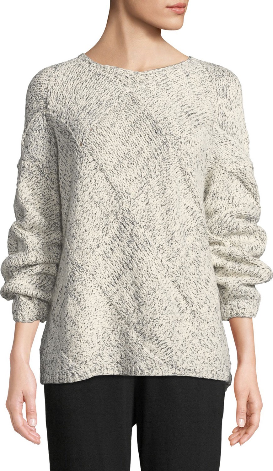 Eileen Fisher Diamond Cable-Knit Cotton Sweater
