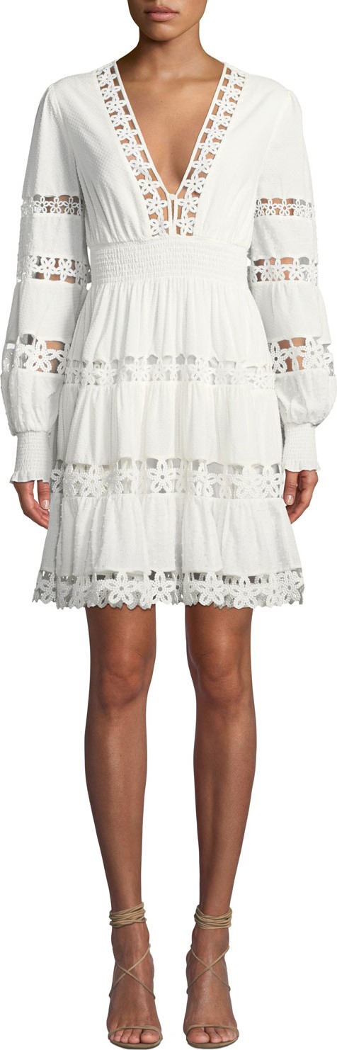 Zimmermann Primrose Daisy Embroidered Long-Sleeve Short Dress