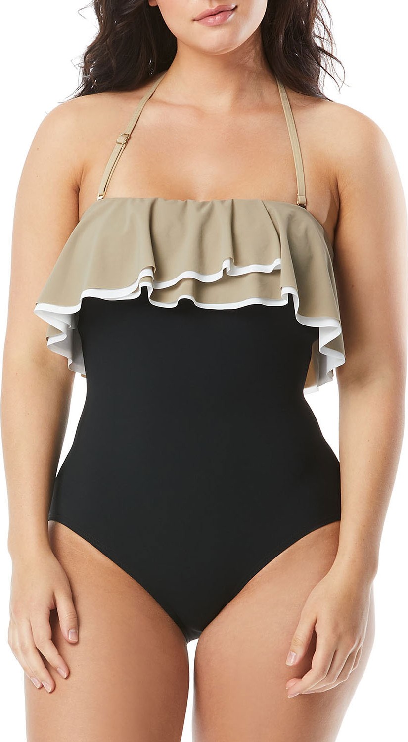Coco Contours by Coco Reef Ruffled Bandeau Colorblock One-Piece Swimsuit