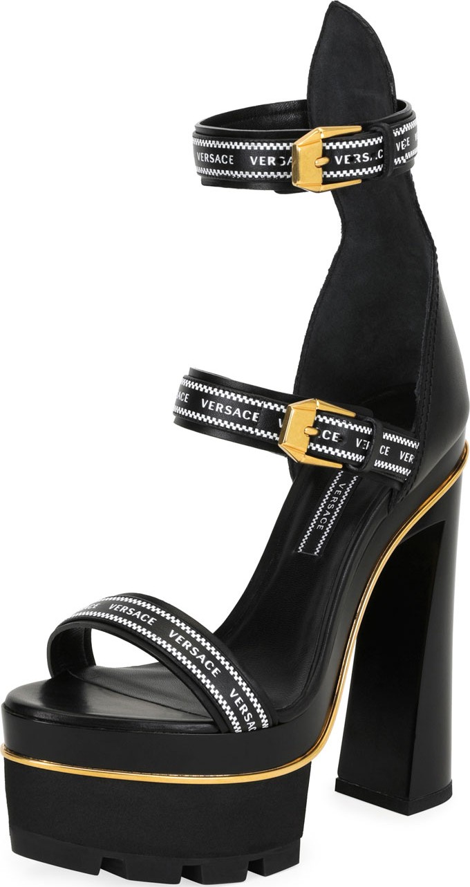 Versace Triple Strap Platform High-Heel Sandals