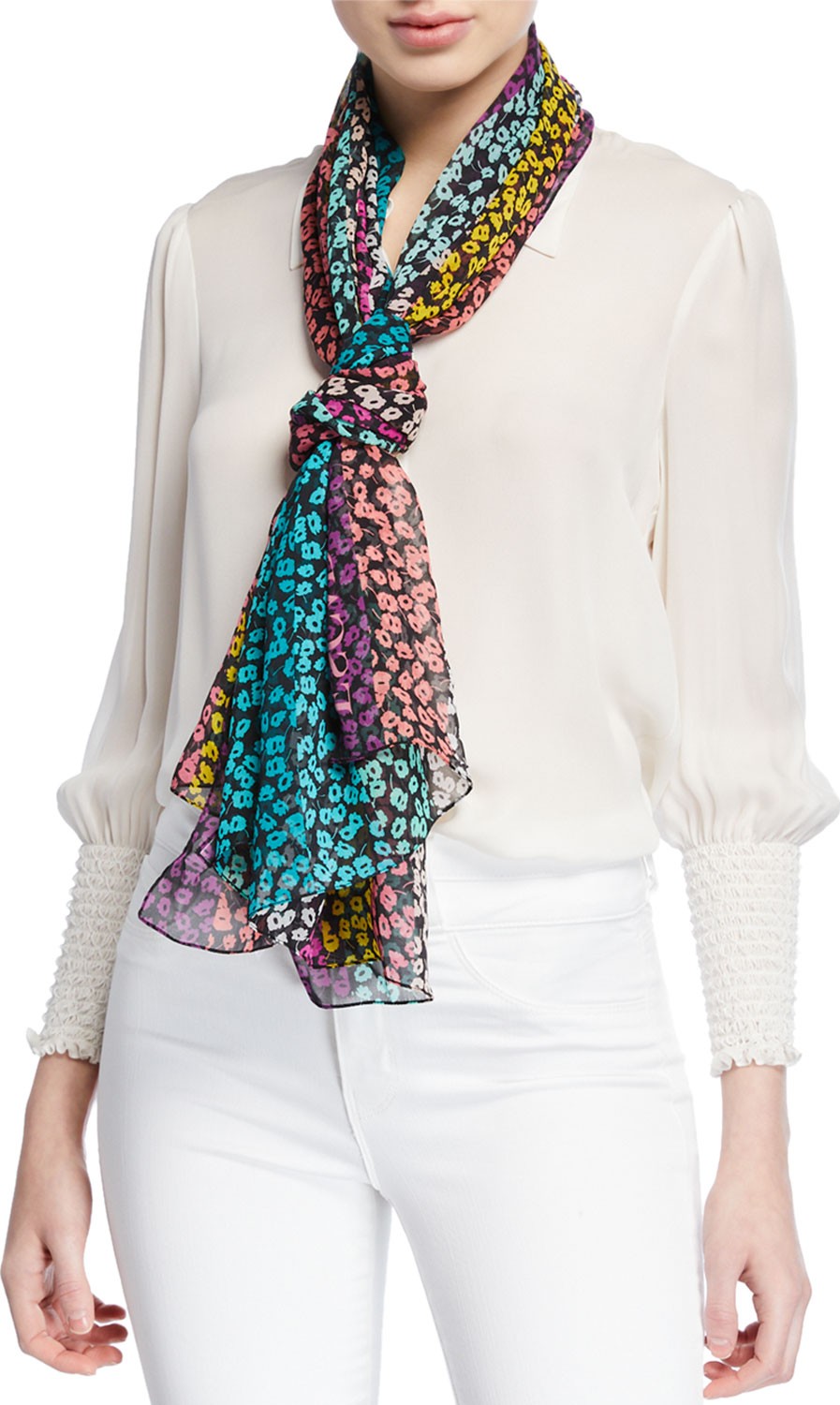 Escada Mini Floral Striped Scarf