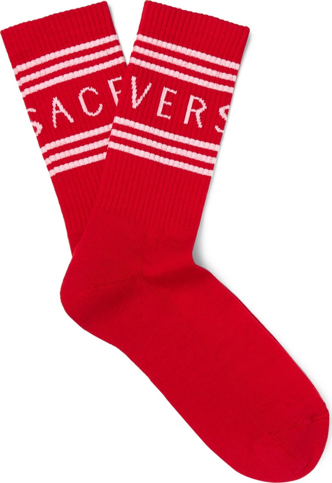 Versace Logo-Jacquard Ribbed Stretch Cotton-Blend Socks