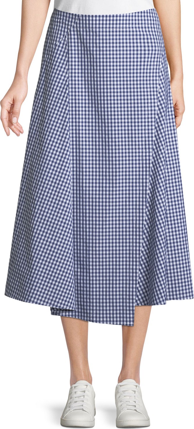Theory Hartman Gingham Midi Cotton Placket Skirt