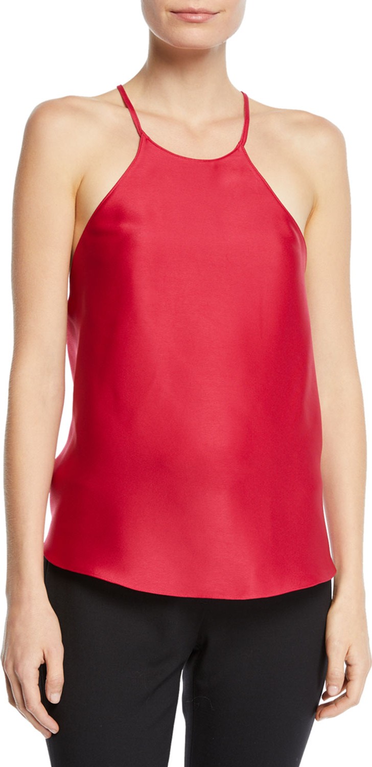 Jay Godfrey Jewel-Neck Satin Tie-Back Blouse