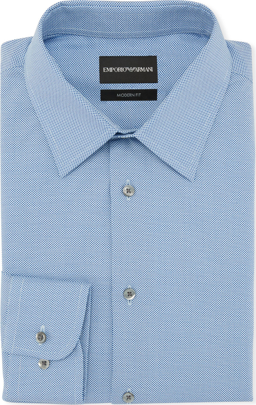 Emporio Armani Men's Modern Fit Textured Neat Cotton Dress Shirt