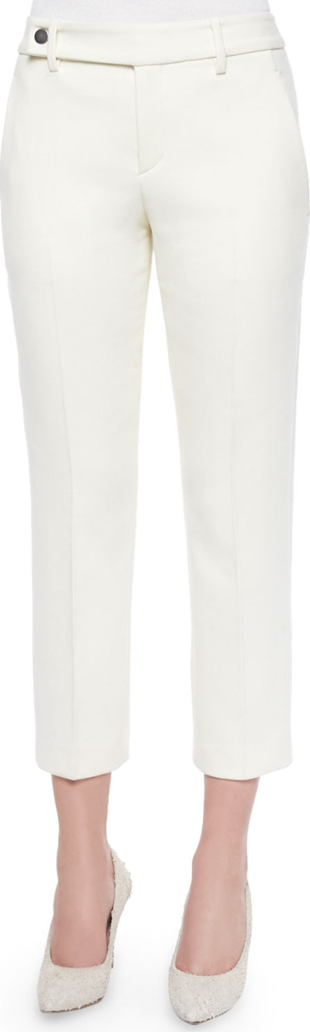 Helmut Lang Cropped Button-Tab Twill Pants, Ecru