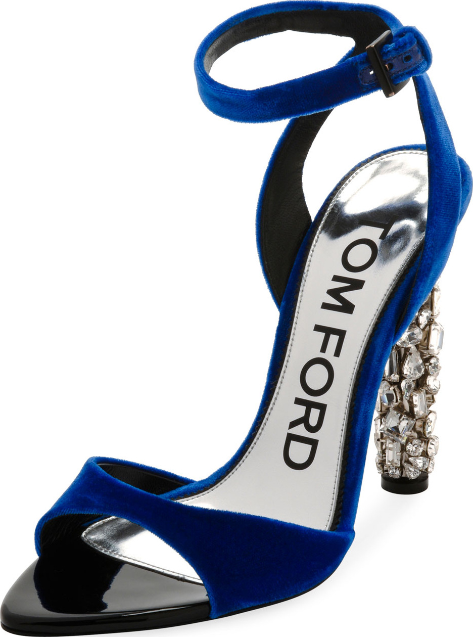 TOM FORD Velvet Ankle-Strap Sandal with Crystal Heel