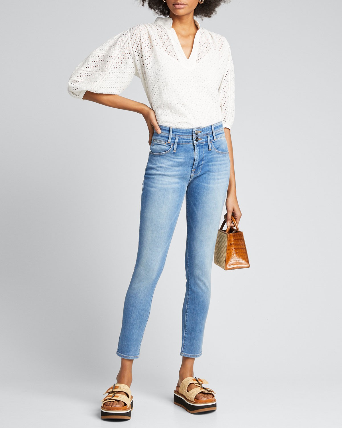 FRAME DENIM Le High Double-Waistband Cropped Skinny Jeans