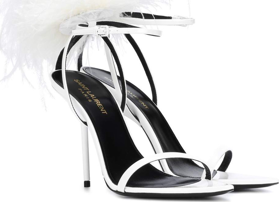 Saint Laurent Inez feather-trimmed leather sandals