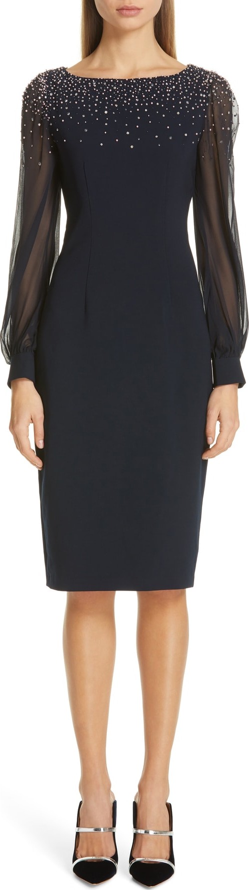 Sachin & Babi Sachin & Babi Roxa Embroidered Tea Length Evening Dress