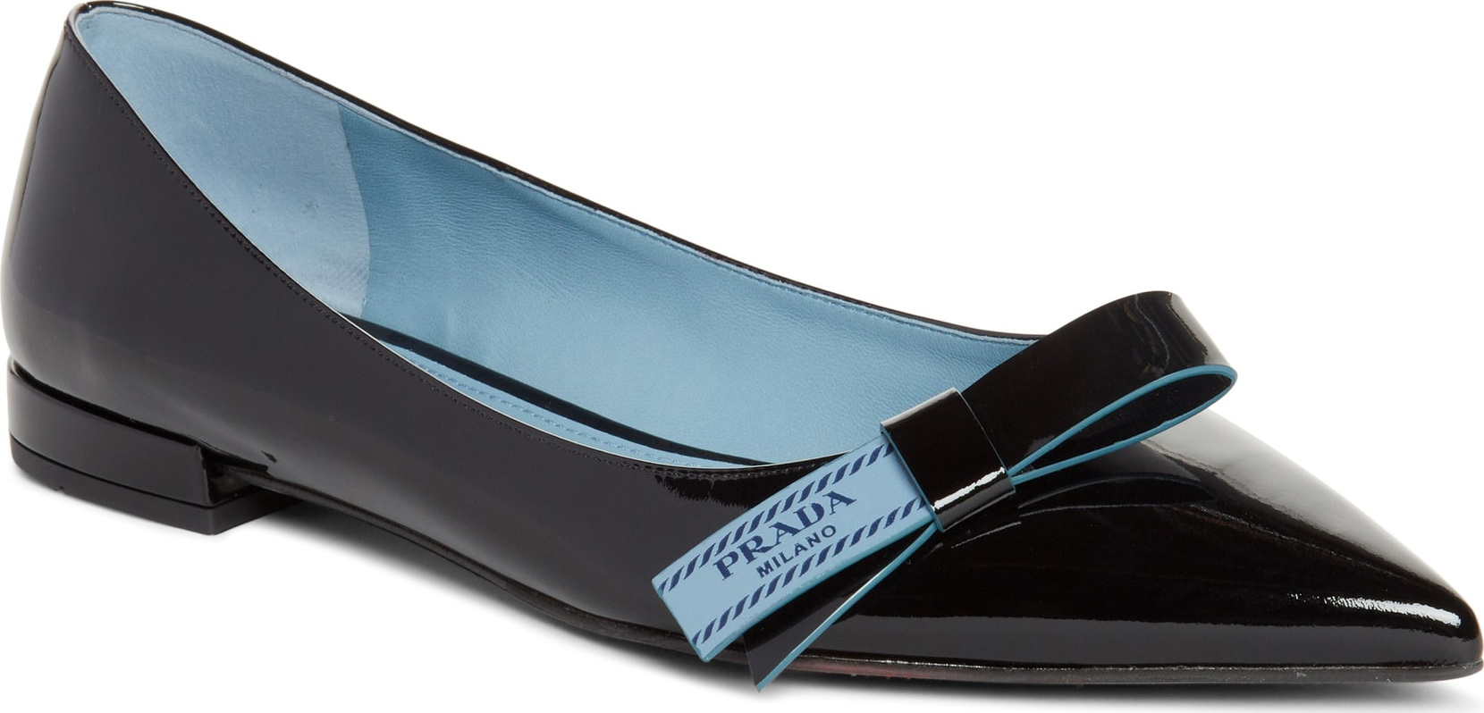 Prada Logo Bow Pointy Toe Flat