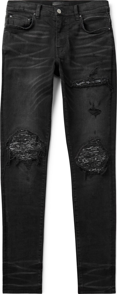 Amiri MX1 Skinny-Fit Panelled Distressed Stretch-Denim Jeans