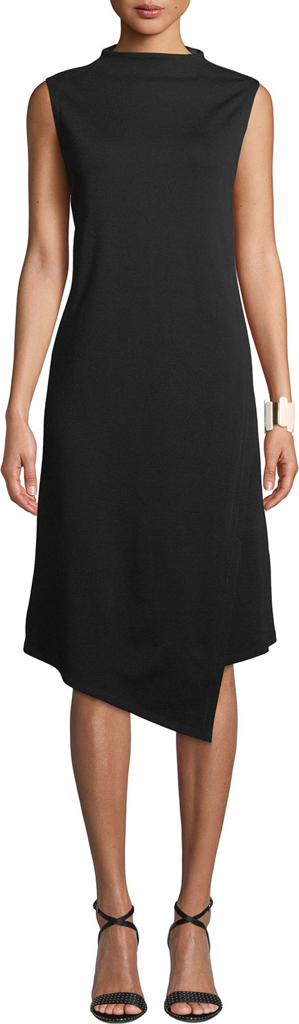 Eileen Fisher Mock-Neck Ponte-Knit Faux-Wrap Dress