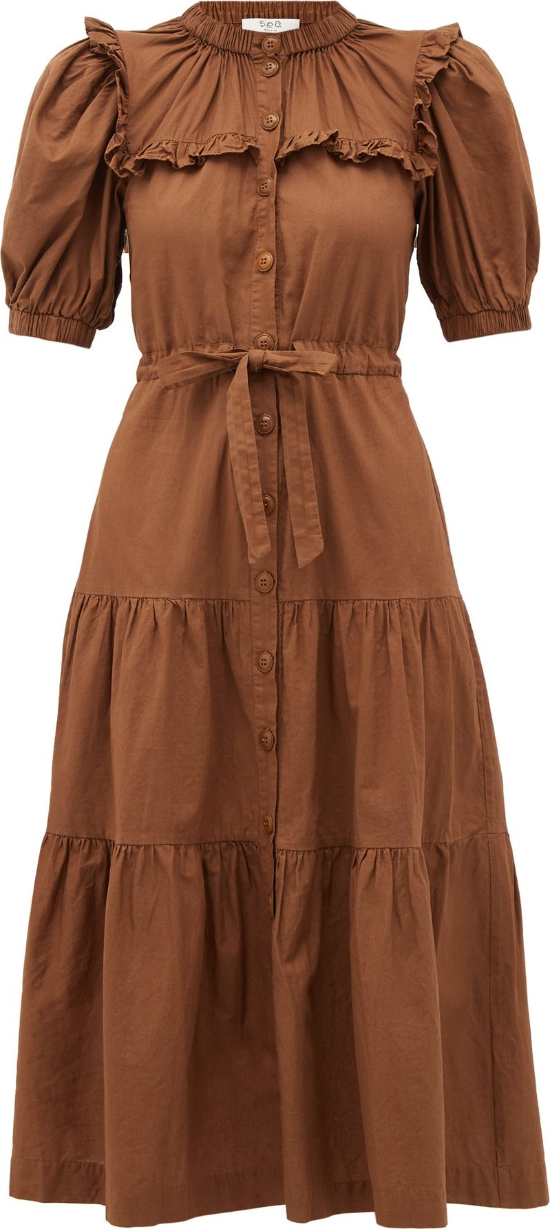 SEA Rumi tiered cotton-canvas midi dress