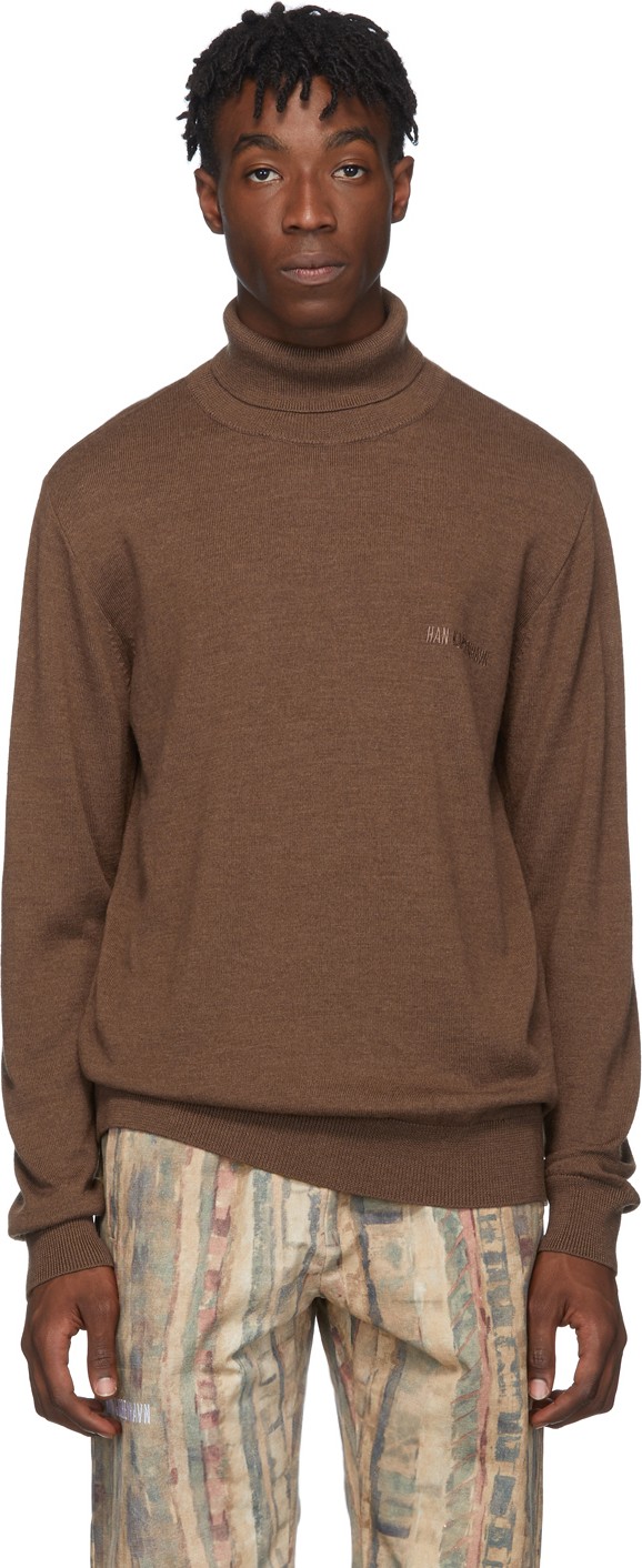 Han Kjobenhavn Brown Merino Logo Turtleneck