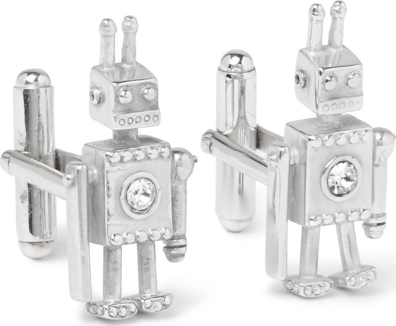 Prada Robot Silver Crystal Cufflinks