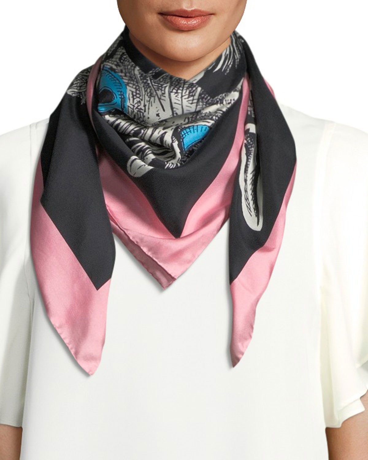 Gucci Forcats Printed Foulard Silk Scarf