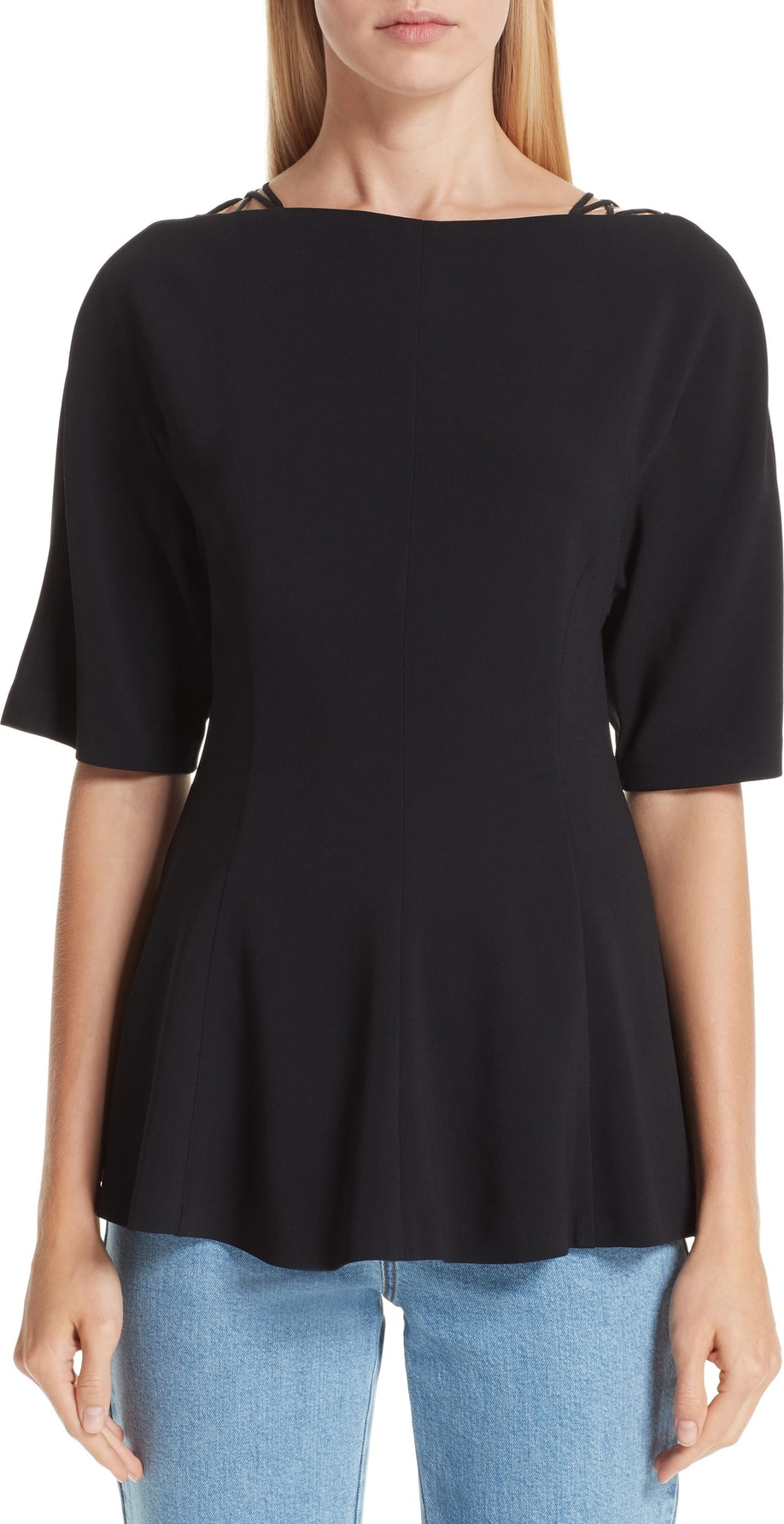 Stella McCartney Lace-Up Shoulder Woven Blouse