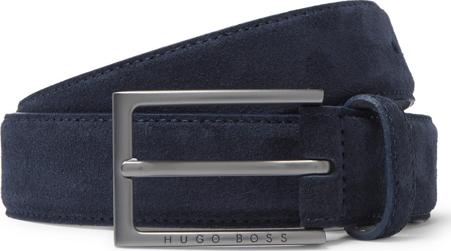 HUGO BOSS 3cm Navy Cedy Suede Belt