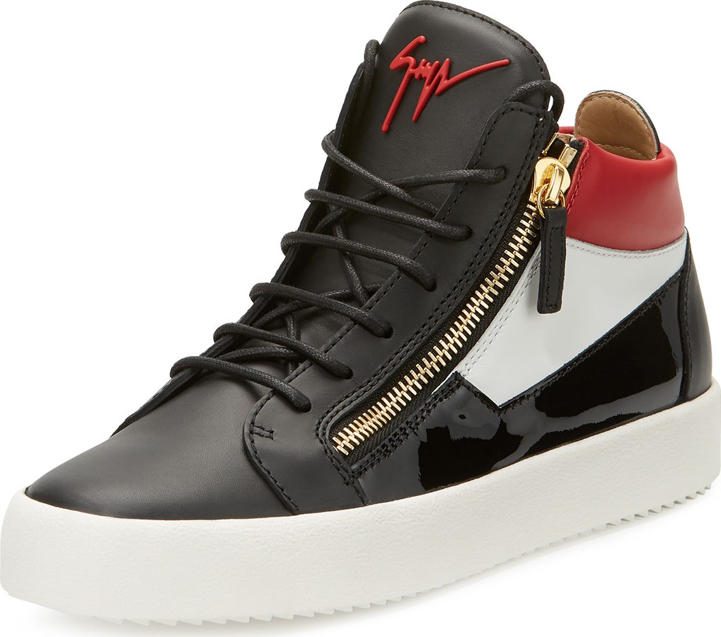 Giuseppe Zanotti Men's Crocodile-Embossed Leather Mid-Top Sneakers