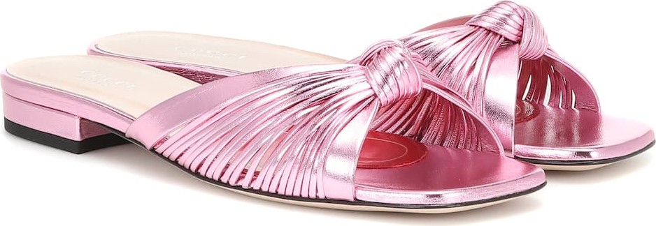 Gucci Metallic leather slide sandals