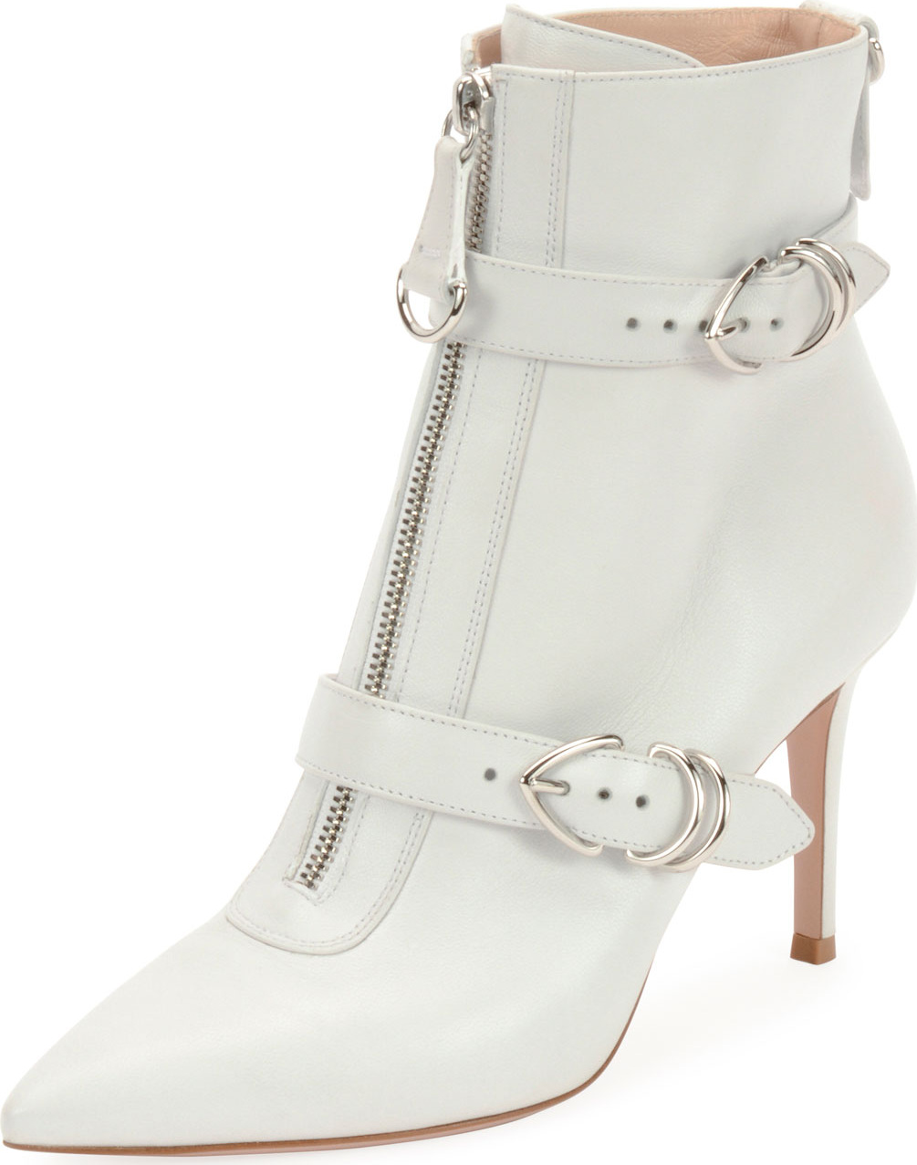 Gianvito Rossi Napa Buckled Zip-Front Ankle Bootie, White