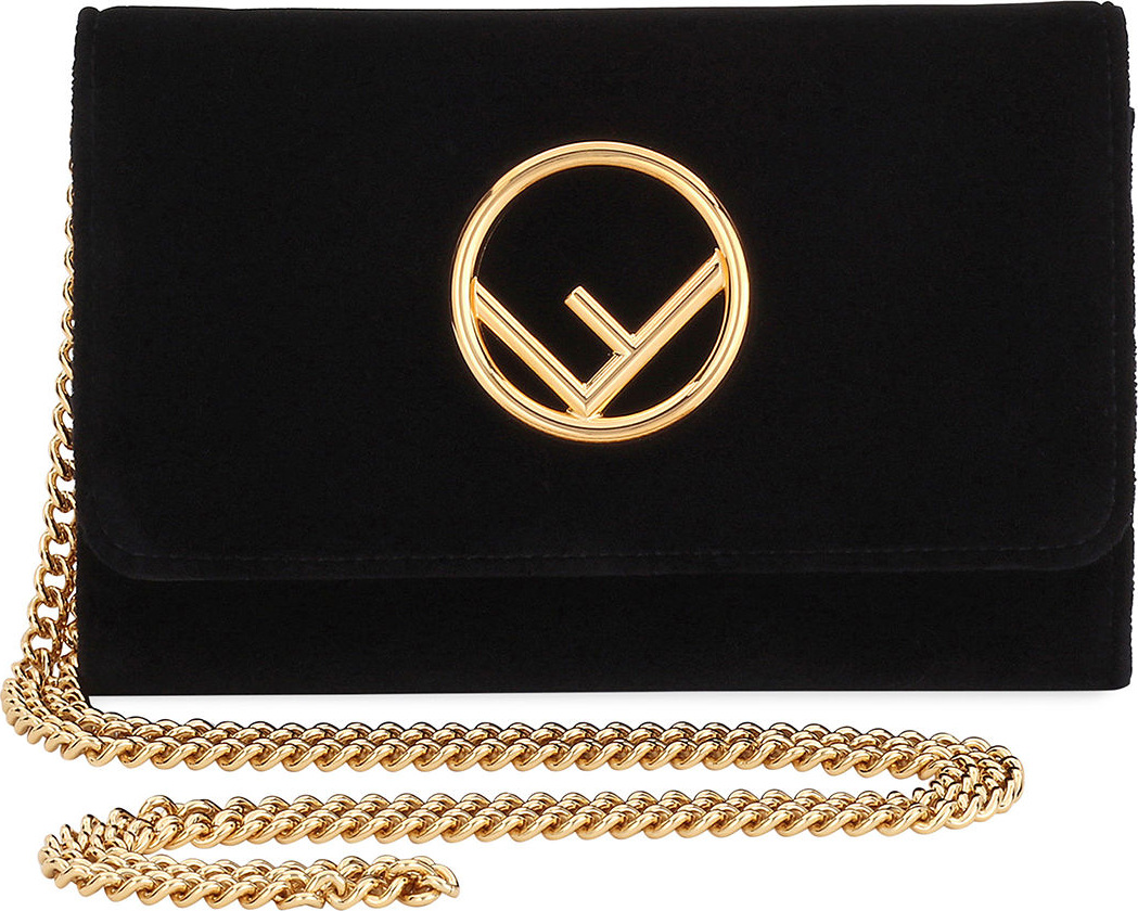 Fendi F Logo Velvet Wallet on a Chain