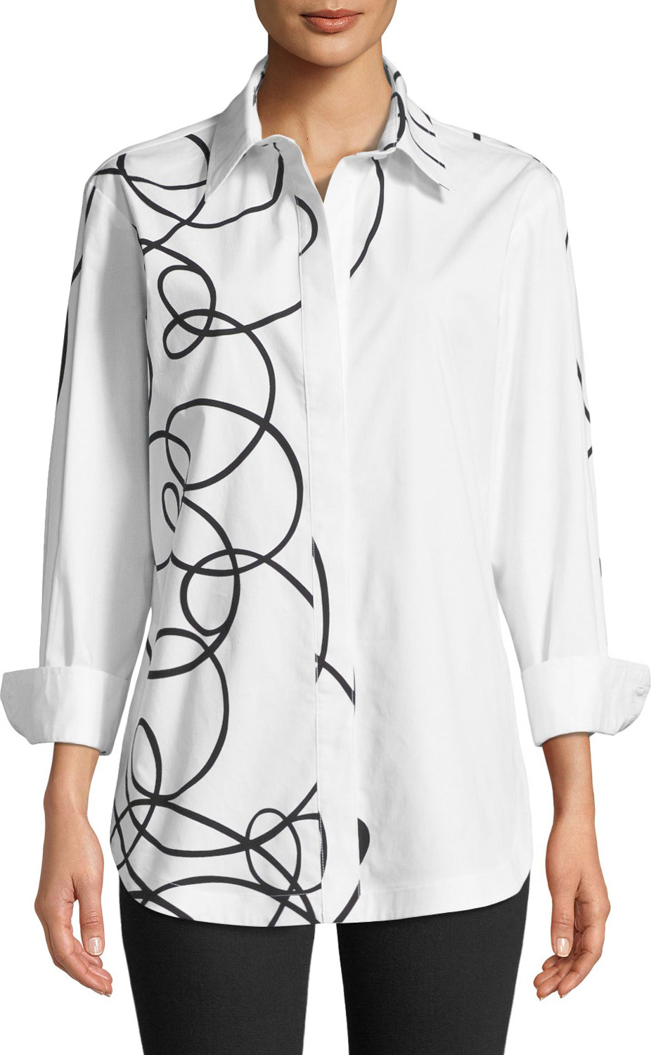 Finley Doodle-Print Button-Front Easy Blouse