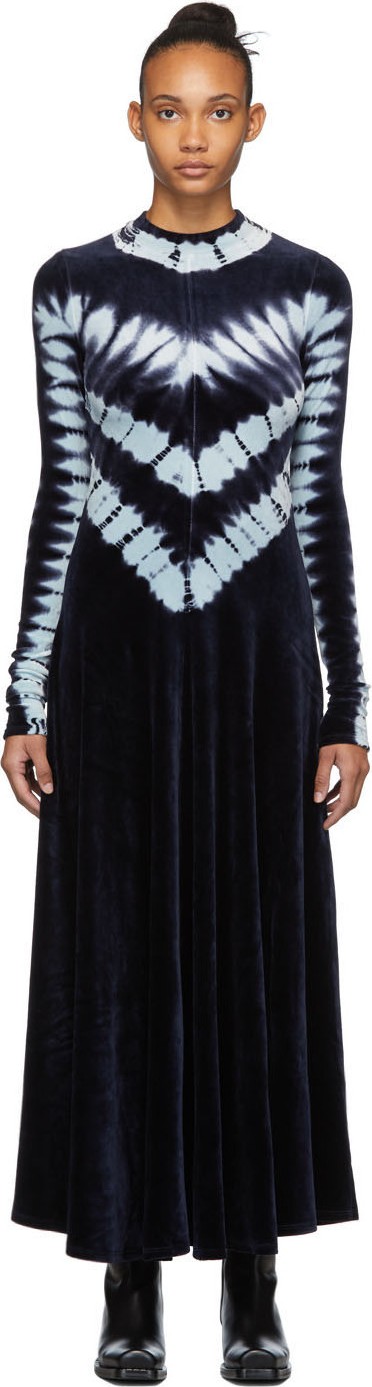 Proenza Schouler Navy & Blue Velvet Tie-Dye Long Dress