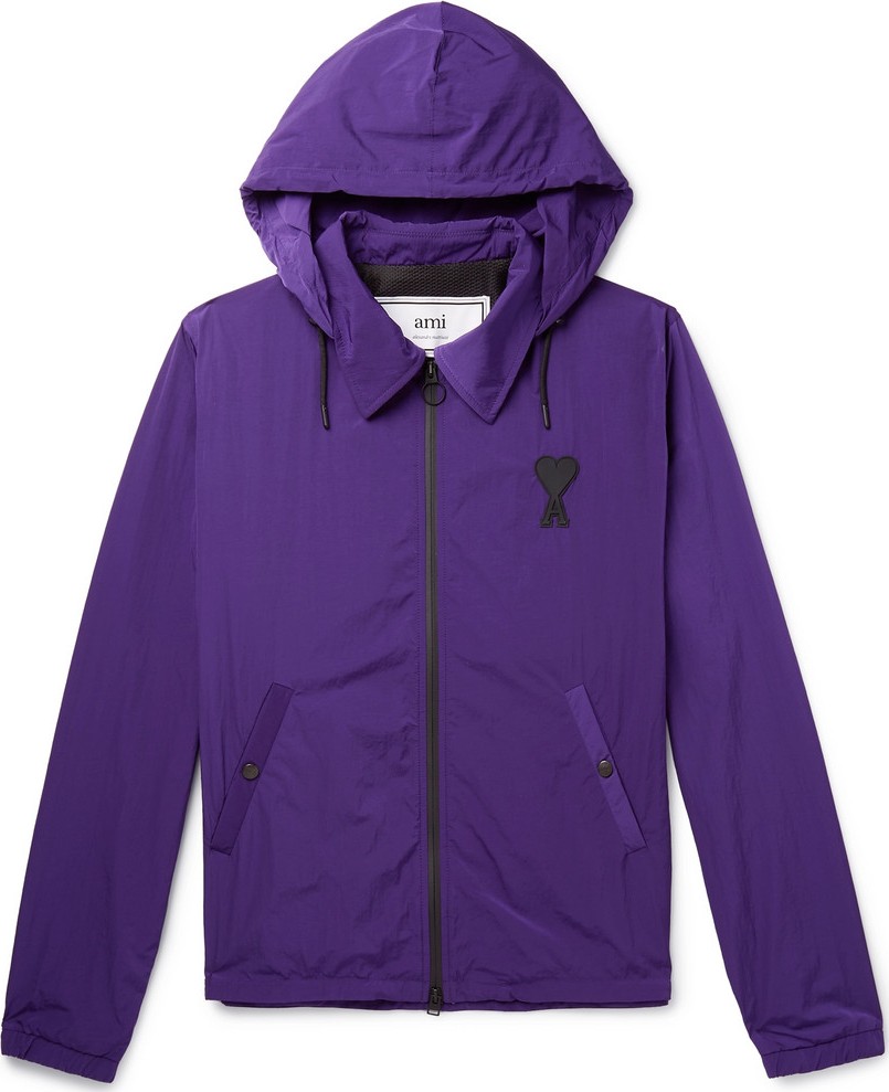 AMI Logo-Appliquéd Shell Hooded Coach Jacket