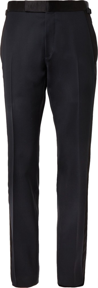 TOM FORD Midnight-Blue Shelton Slim-Fit Satin-Trimmed Grain de Poudre Tuxedo Trousers