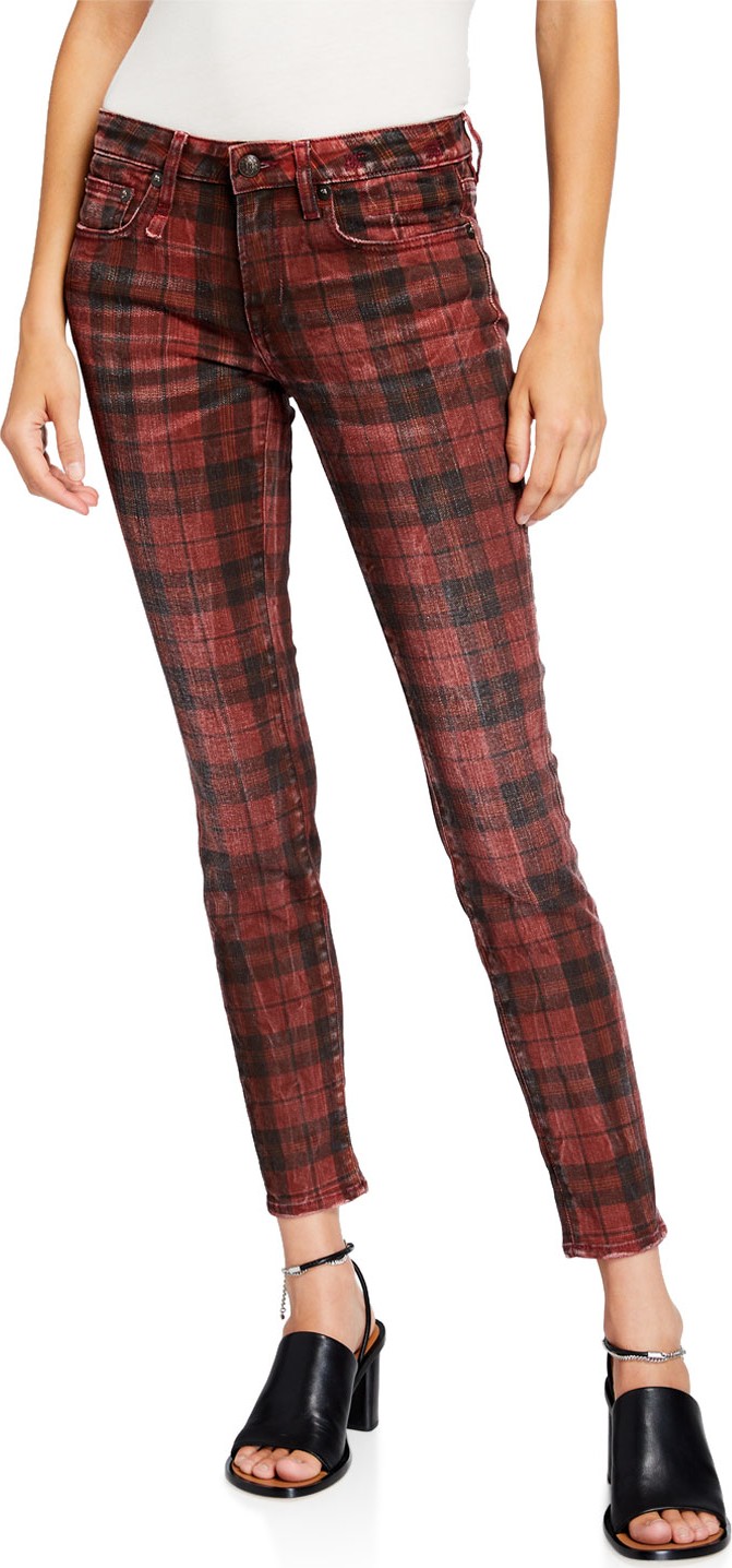 R13 Kate Plaid Mid-Rise Ankle Skinny Jeans