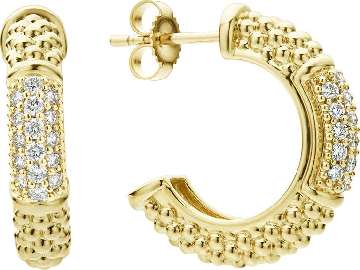 LAGOS 18k Caviar Gold Hoop Earrings w/ Diamonds